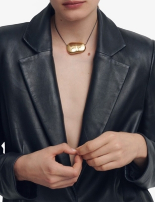 Heaven Mayhem Womens  Julia Glass And Cord Pendant Necklace In Gold / Black