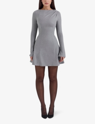 House Of Cb Womens Grey Angelique Long-sleeved Stretch-woven Mini Dress In Grey