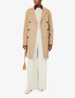 THEORY: Double-breasted two-welt-pockets relaxed-fit wool and cashmere-blend coat