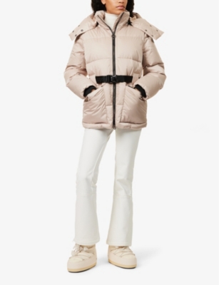 FUSALP WOMENS LATTE ORIA BELTED HOODED REGULAR-FIT SHELL-DOWN JACKET 
