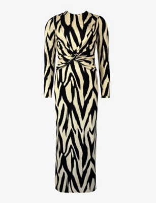 Ro&zo Womens Mono Abstract-pattern Tie-front Stretch-jersey Maxi Dress In Mono