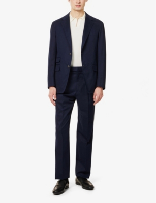 DUNHILL MENS DUNHILL PLEATED STRAIGHT-LEG REGULAR-FIT COTTON-BLEND TROUSERS 