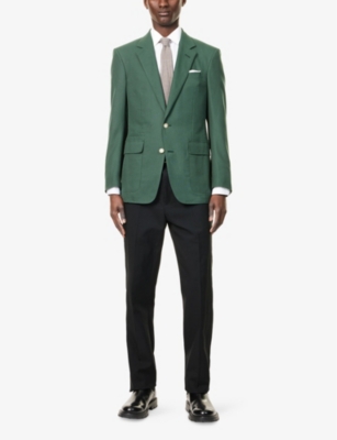 DUNHILL MENS GREEN TWO-FLAP-POCKETS SINGLE-BREASTED COTTON-PIQUÉ BLAZER 