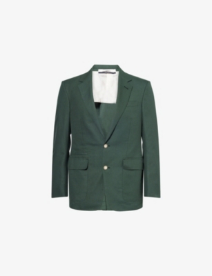 DUNHILL MENS GREEN TWO-FLAP-POCKETS SINGLE-BREASTED COTTON-PIQUÉ BLAZER 