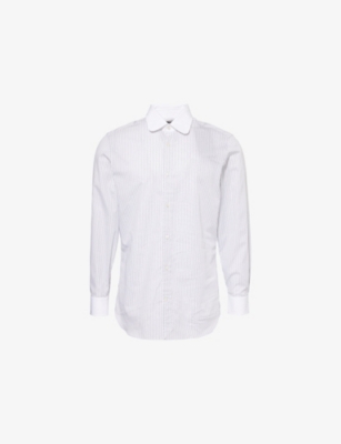 DUNHILL: Stripe-Pattern Contrast-Collar Cotton Shirt