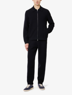 DUNHILL MENS HOUSE NAVY TWO-ZIP-POCKETS LONG-SLEEVES COTTON AND CASHMERE-BLEND JUMPER XL 