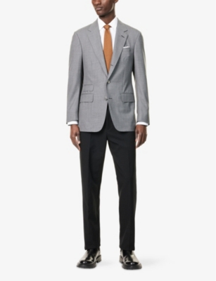 DUNHILL MENS DUNHILL TWO-FLAP-POCKETS SINGLE-BREASTED WOOL AND CASHMERE-BLEND BLAZER 
