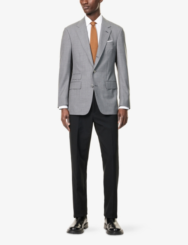 Two-Flap-Pockets Single-Breasted Wool and Cashmere-Blend Blazer