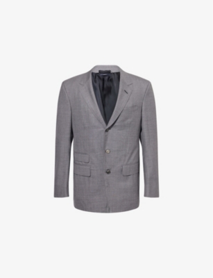 DUNHILL MENS DUNHILL TWO-FLAP-POCKETS SINGLE-BREASTED WOOL AND CASHMERE-BLEND BLAZER 