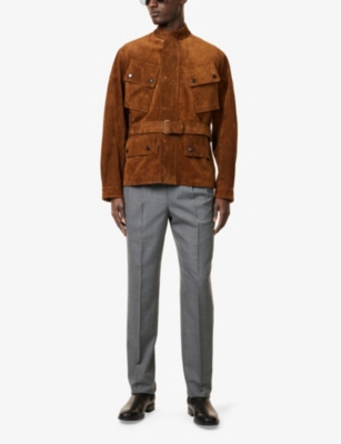 DUNHILL: Funnel-Neck Flap-Pocket Regular-Fit Suede Jacket