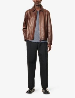 DUNHILL: Two-Welt-Pockets Regular-Fit Leather Jacket