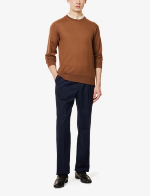 DUNHILL MENS WHISKEY CREW-NECK LONG-SLEEVES REGULAR-FIT CASHMERE JUMPER 