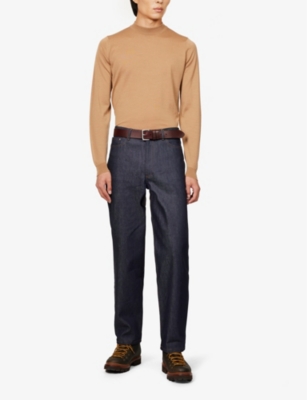 JOHN SMEDLEY MENS NUTMEG TURTLENECK REGULAR-FIT CASHMERE AND WOOL-BLEND JUMPER 