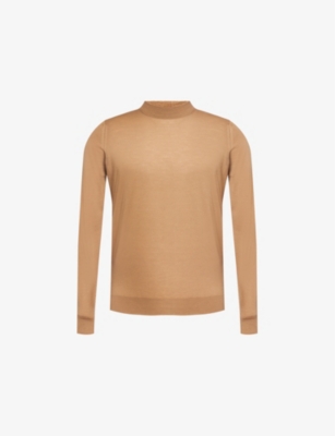 JOHN SMEDLEY MENS NUTMEG TURTLENECK REGULAR-FIT CASHMERE AND WOOL-BLEND JUMPER 