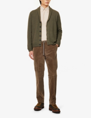 JOHN SMEDLEY MENS WOOD GREEN SHAWL-COLLAR REGULAR-FIT RECYCLED-CASHMERE AND WOOL CARDIGAN 