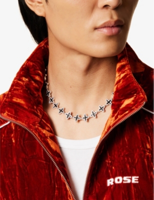 Darkai Mens  Clover 18ct White Gold-plated Brass And Stainless-steel Necklace In White & Black