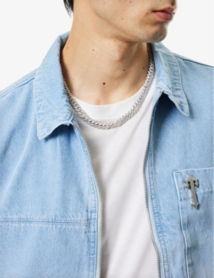 DARKAI: Mini Prong pavé 18ct white gold-plated brass and stainless steel necklace