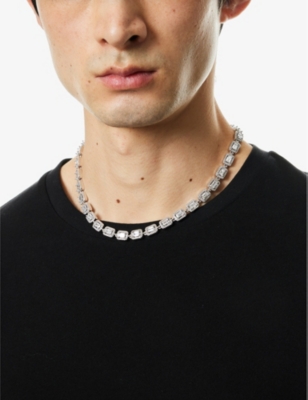 Darkai Mens Tennis Baguette-stone 18ct White Gold-plated Brass And Stainless-steel Necklace In White