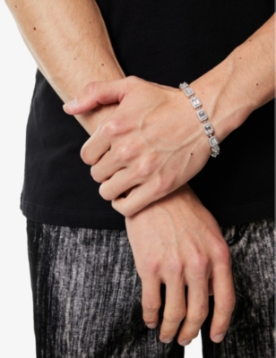 Darkai Mens Tennis Baguette Pavé 18ct White Gold-plated Brass And Stainless-steel Bracelet In White