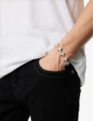 DARKAI: Clover pavé 18ct white gold-plated brass and stainless-steel bracelet