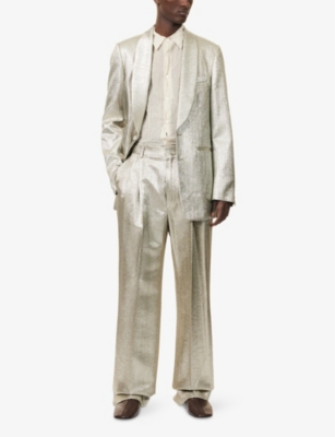 DRIES VAN NOTEN: Wide-Leg Metallic Woven Trousers