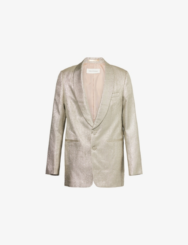 Single-Breasted Slim-Fit Metallic Woven Blazer