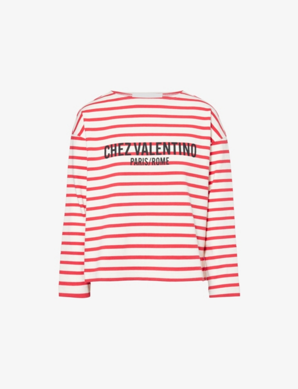 VALENTINO GARAVANI - Striped Brand-Print Cotton-Jersey T