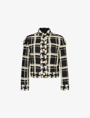 Valentino Womens Tweed Check-print Knitted Jacket Nero Avorio In Nero Avorio