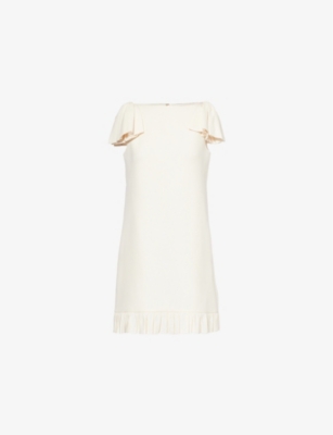 Valentino Ruffled Wool And Silk-blend Crepe Mini Dress In Avorio