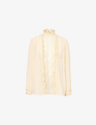 VALENTINO WOMENS BETULLA SHEER-LACE LONG-SLEEVE SILK CREPE BLOUSE