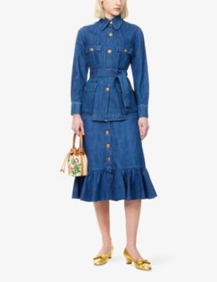 Shop Valentino Womens Four-buttoned-pockets Faded-wash Relaxed-fit Denim-bland Jacket Medium Blue Denim