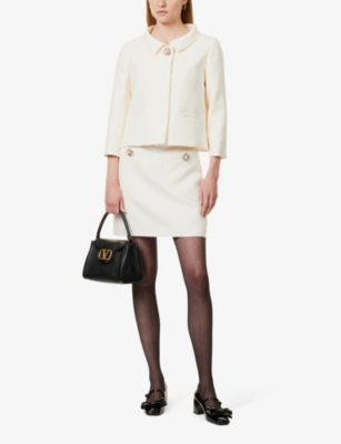 Shop Valentino Womens Avorio Crepe Two-welt-pockets Wool And Silk-blend Mini Skirt