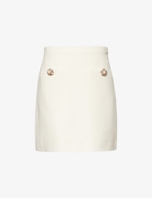 Shop Valentino Womens Avorio Crepe Two-welt-pockets Wool And Silk-blend Mini Skirt