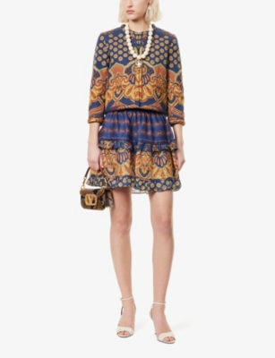 VALENTINO WOMENS VALENTINO GARAVANI TIERED PAISLEY-PRINT LINEN MINI SKIRT