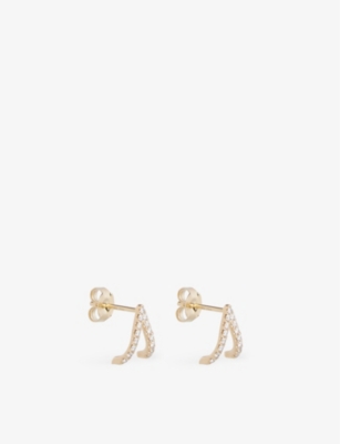 Vrai Womens Reverse V Huggie Pavé 14ct Yellow-gold And 0.24ct Brilliant-cut Diamond Earrings In Gold