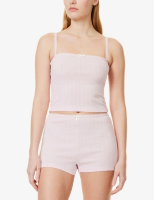 Lounge Underwear Womens  Pointelle Square-neck Stretch-woven Pyjama Top In Pink