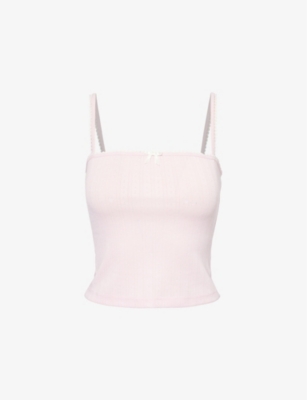 Lounge Underwear Womens  Pointelle Square-neck Stretch-woven Pyjama Top In Pink