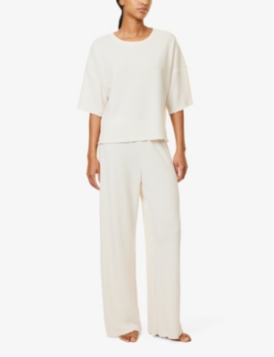 Lounge Underwear Womens  Soft Waffle Branded-waistband Jersey Pyjama Bottoms In Cream