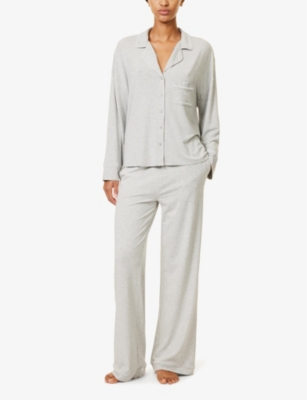 Lounge Underwear Womens Contrast-piping Brand-patch Modal-jersey Pyjama Shirt Grey Marl In Grey Marl