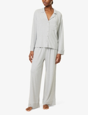 Lounge Underwear Womens Contrast-piping Wide-leg Modal-jersey Pyjama Trousers Grey Marl In Grey Marl
