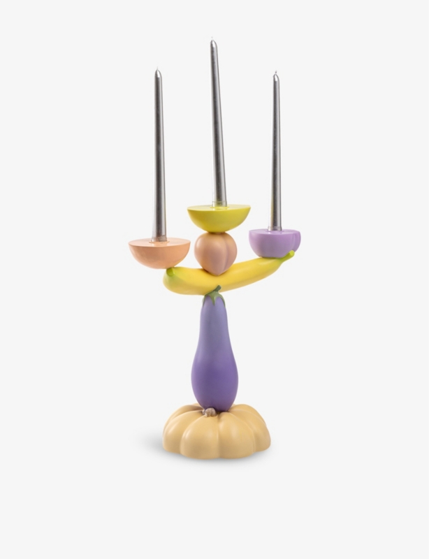 Vitamin aubergine resin candelabra 35cm