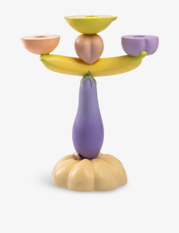 Vitamin aubergine resin candelabra 35cm