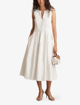 Reiss Liza Sleeveless Cotton Midi Dress In Ivory