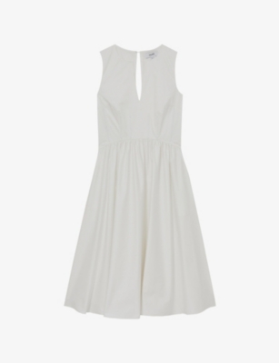Reiss Liza Sleeveless Cotton Midi Dress In Ivory