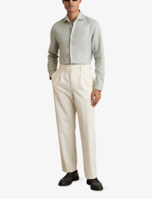 Reiss Mens Sage Green Carvalho Long-sleeved Cotton Shirt
