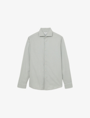Reiss Mens Sage Green Carvalho Long-sleeved Cotton Shirt