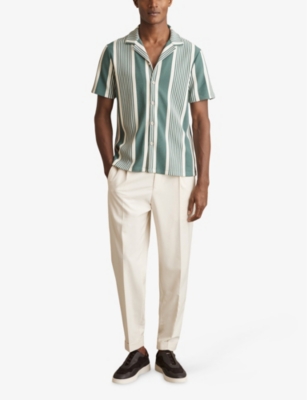 Striped Short-Sleeved Stretch-Woven Shirt