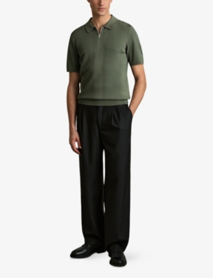 REISS: Bart Half-Zip Stretch-Knit Polo Shirt