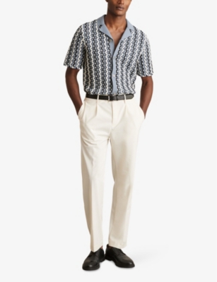 REISS: Textured-Knit Camp-Collar Cotton-Blend Shirt