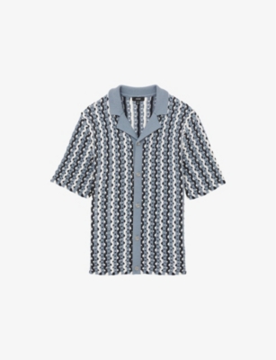 REISS: Textured-Knit Camp-Collar Cotton-Blend Shirt